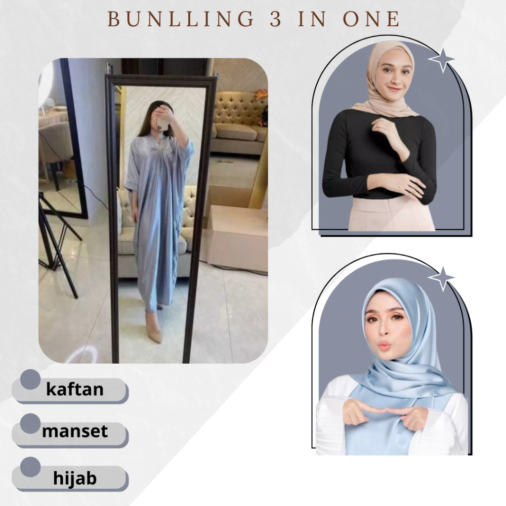 [KAFTAN+ MASET+ HIJAB] Kaftan Satin Polos Dress Midi Lebaran Kondangan Terbaru Gamis kaftan thania s