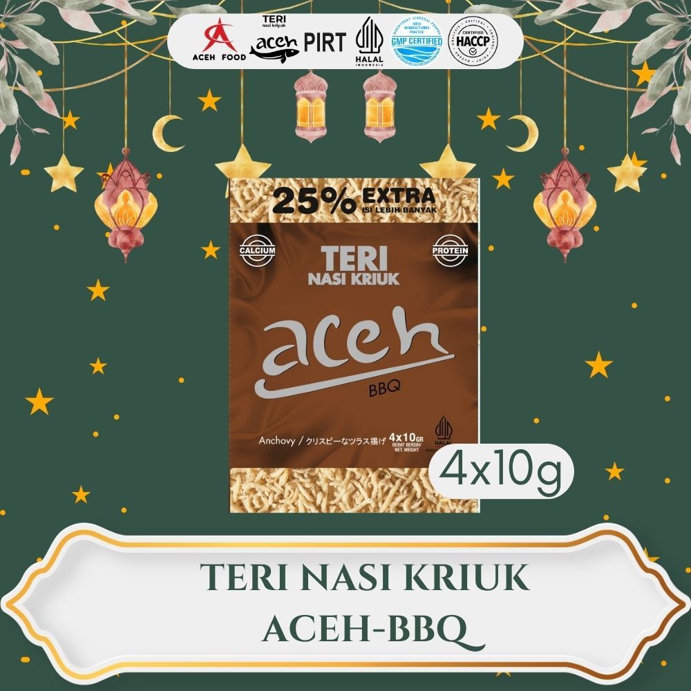 

Snack Cemilan Halal PIRT Teri Aceh Nasi Kriuk Crispy BBQ Kemasan Sachet - 4pcs x 10gr - Aceh Food