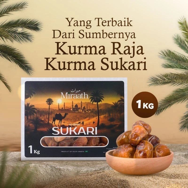 

Kurma Sukari Miraath 1kg dengan tekstur kurma yang lembut dan manis