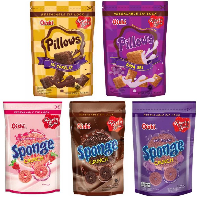 

Oishi snack Spoge crunch Pillows bantal Cokelat Strawberry ubi
