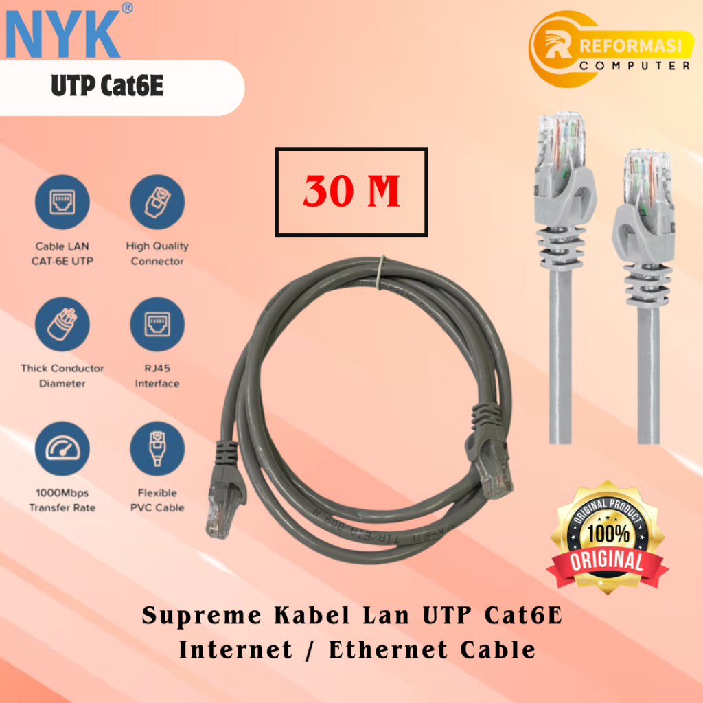 NYK SUPREME Kabel Internet NYK Supreme Kabel Lan UTP Cat6E Internet / Ethernet Cable 30 METER