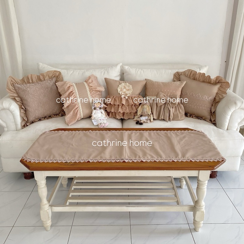 SET 5pcs SARUNG BANTAL KURSI DAN 1 pcs TAPLAK MEJA - CHOCO NUDE