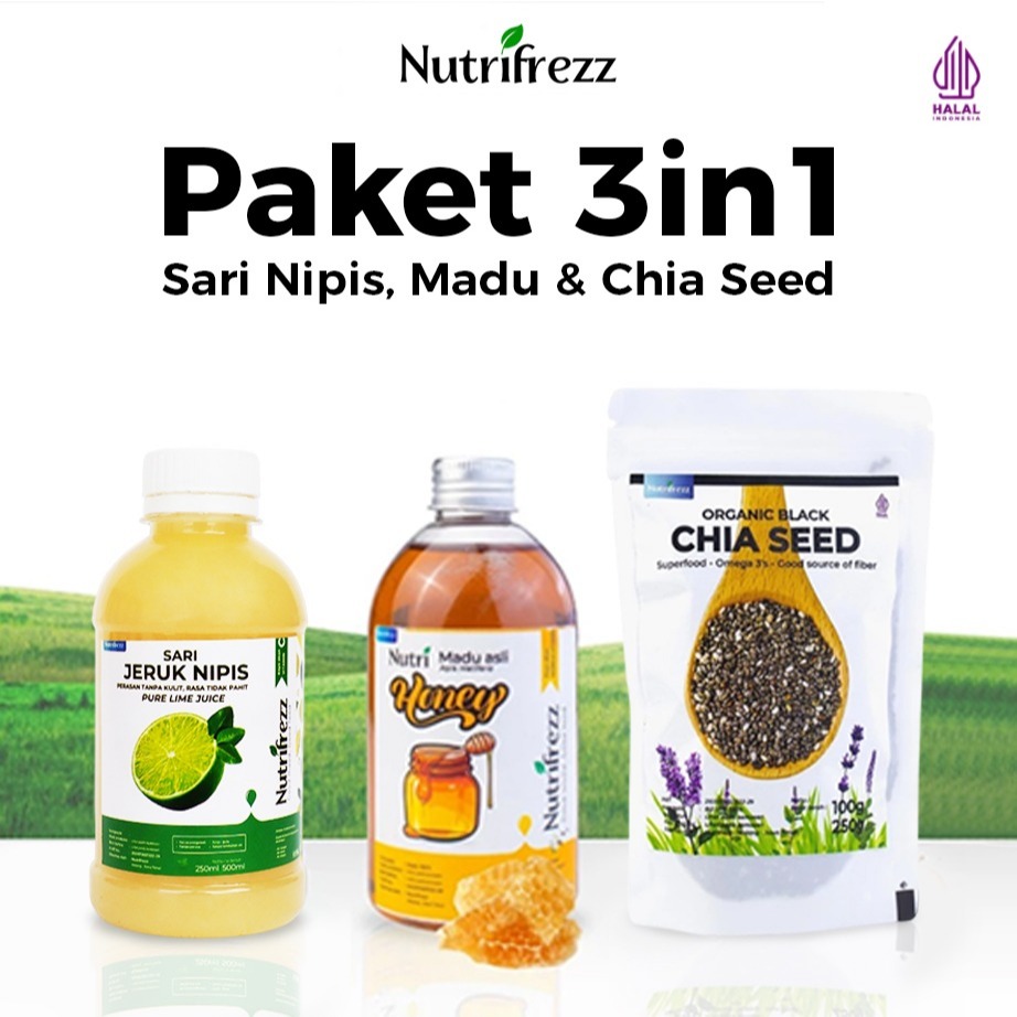

Nutrifrezz - Paket Bundling - 3in1 Diet - Chiaseeds - Madu multiflora - Sari Jeruk Nipis