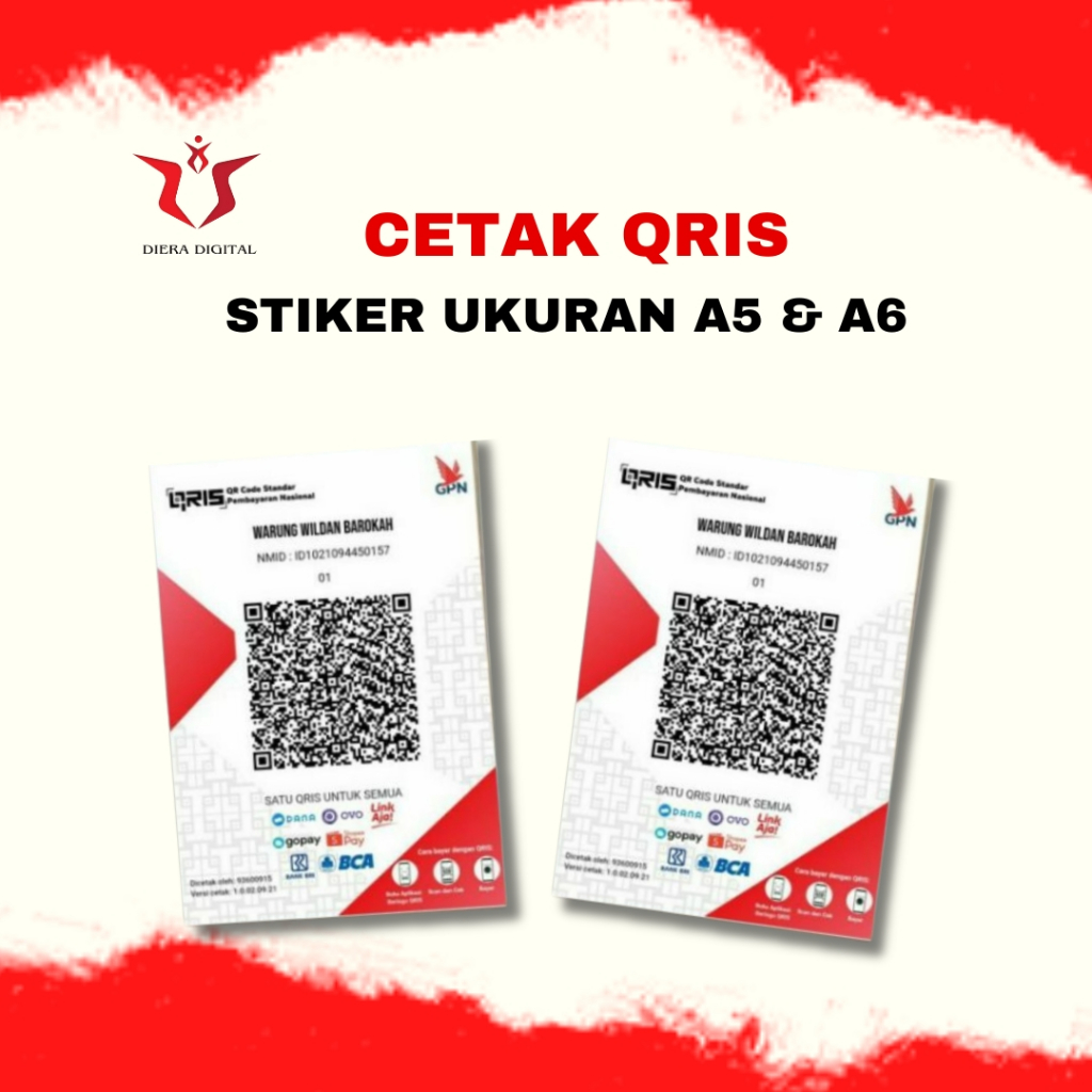 

CETAK QRIS / QR STIKER SEMUA QRIS BISA HARGA PER 2PCS (A5) & (A6) HARGA PER 4 PCS