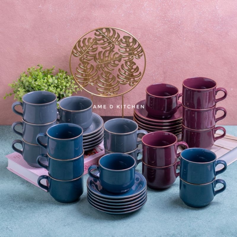 Cangkir lepek keramik sango isi 6 pasang