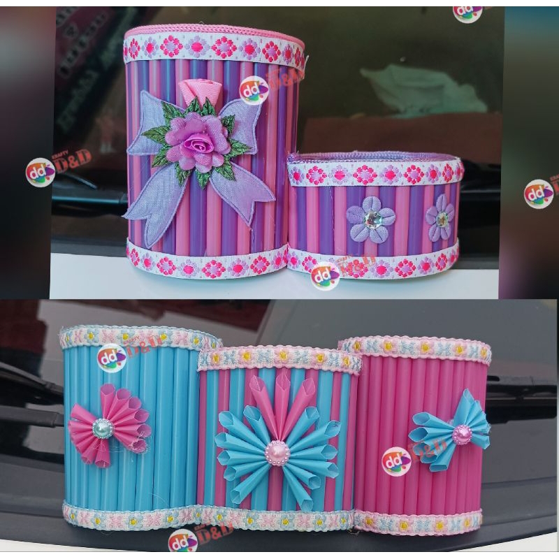 prakarya kerajinan daur ulang bekas kaleng, lakban dan sedotan