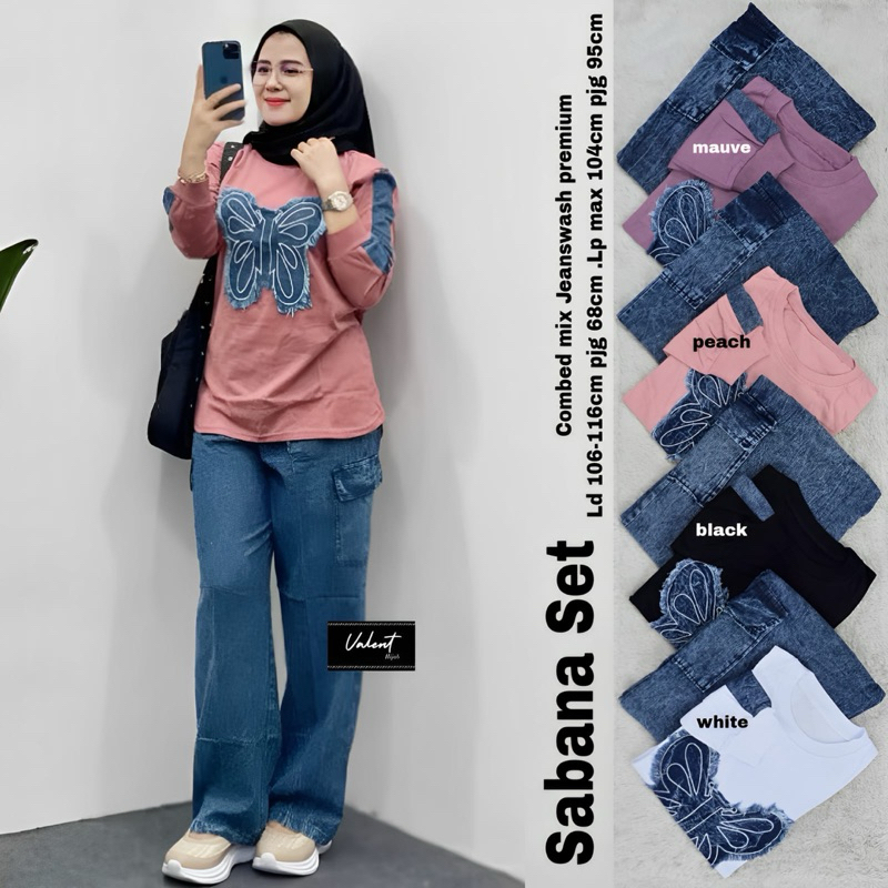 sabana set wanita kekinian by valent one set jumbo ld 120 kaos oversize bigsize kaos jeans by belwis