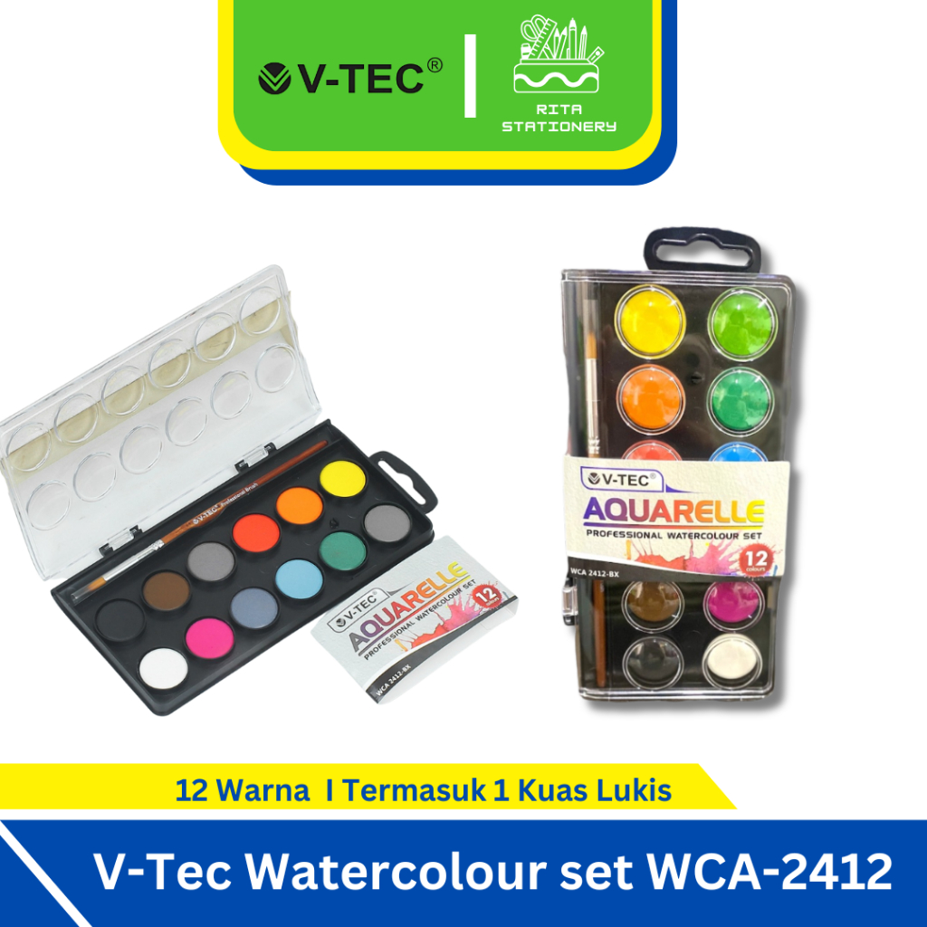 

V-Tec Cat Air Pallet / Watercolor 12 Warna WCA 2412 Lukis Warna Pekat Berkualitas