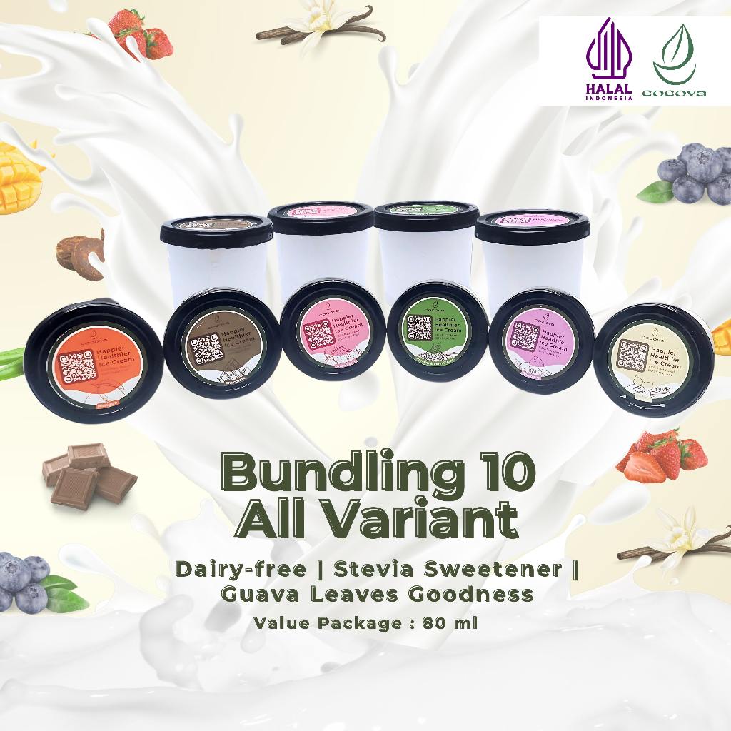 

[COCOVA] Herbal Ice Cream Bundle of 10 All Variant - Value 80 ml┃Sugar-Free, Dairy-Free, Guava Leaf Extract
