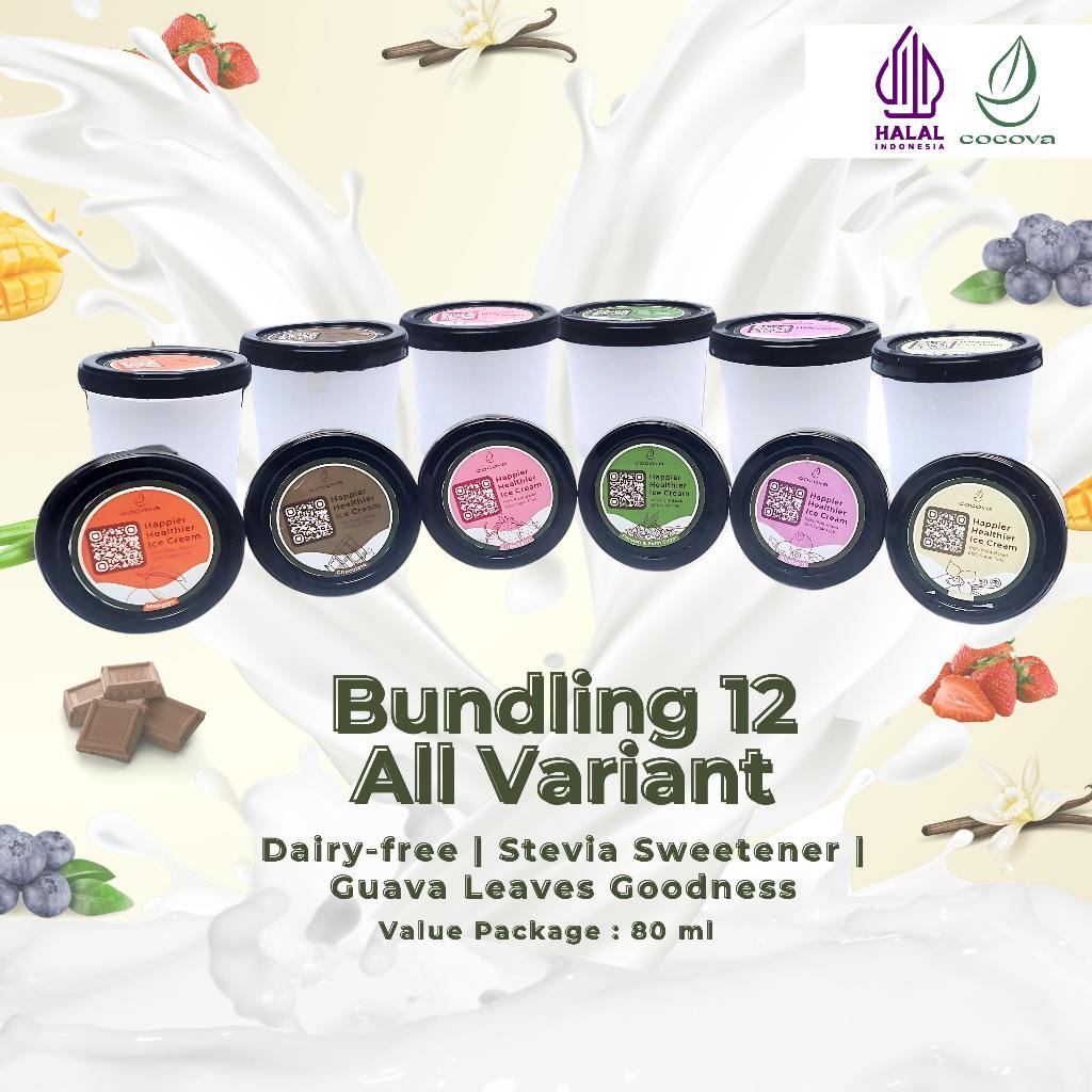 

[COCOVA] Herbal Ice Cream Bundle of 12 All Variant - Value 80 ml┃Sugar-Free, Dairy-Free, Guava Leaf Extract