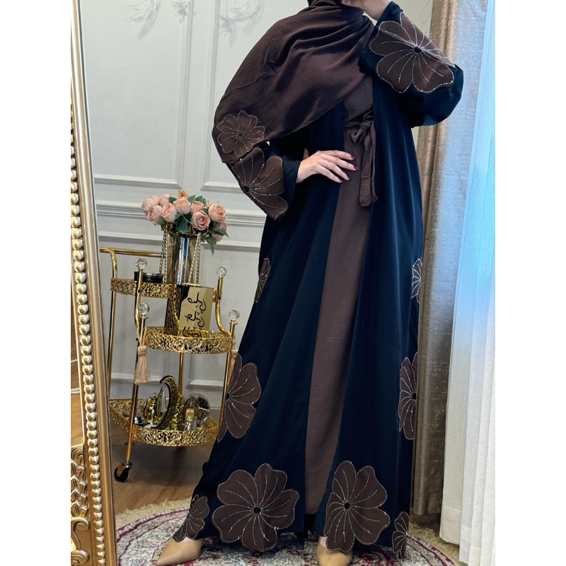 ABAYA DUBAI/ ABAYA MURAH/ GAMIS LEBARAN MOTIF BUNGA INNER OUTER IMPORT