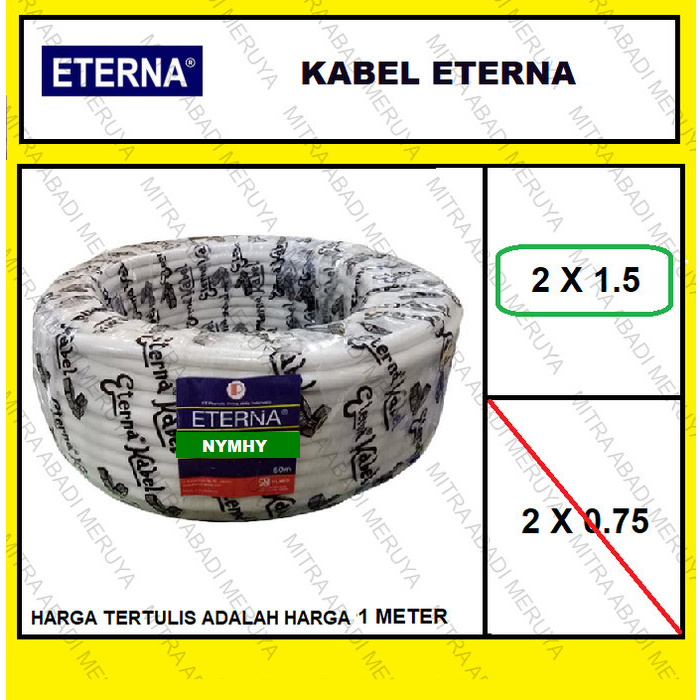 Kabel Eterna Serabut Kabel NYMHY 2 x 1.5 MM2 Kabel Listrik Eceran