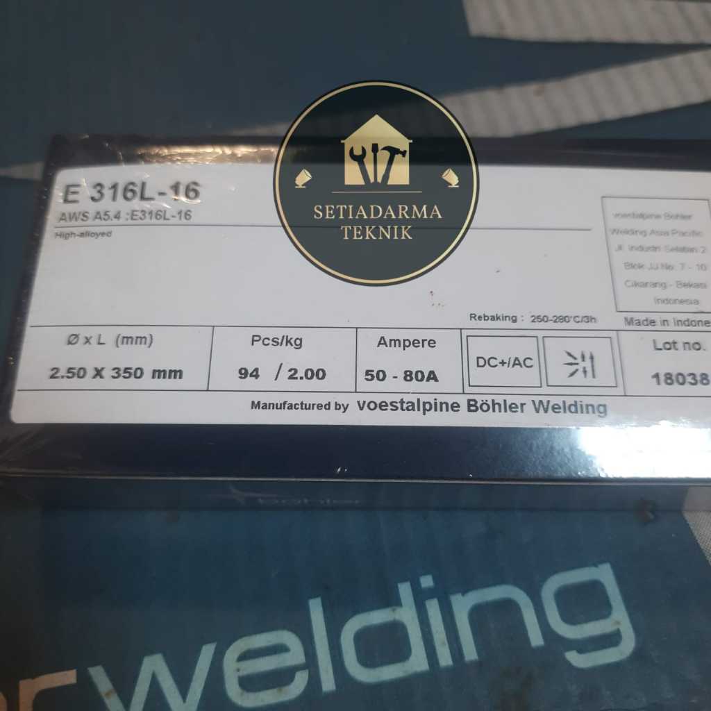 KAWAT LAS STAINLESS BOHLER E316L-16   2.5MMx350MM ISI 2KG PER PACK