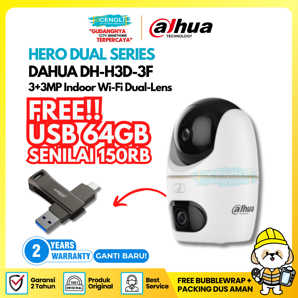 Ipcam Dahua Hero Dual 3+3MP DH-H3D-3F Indoor Wifi Dual Lens Pan & Tilt Camera