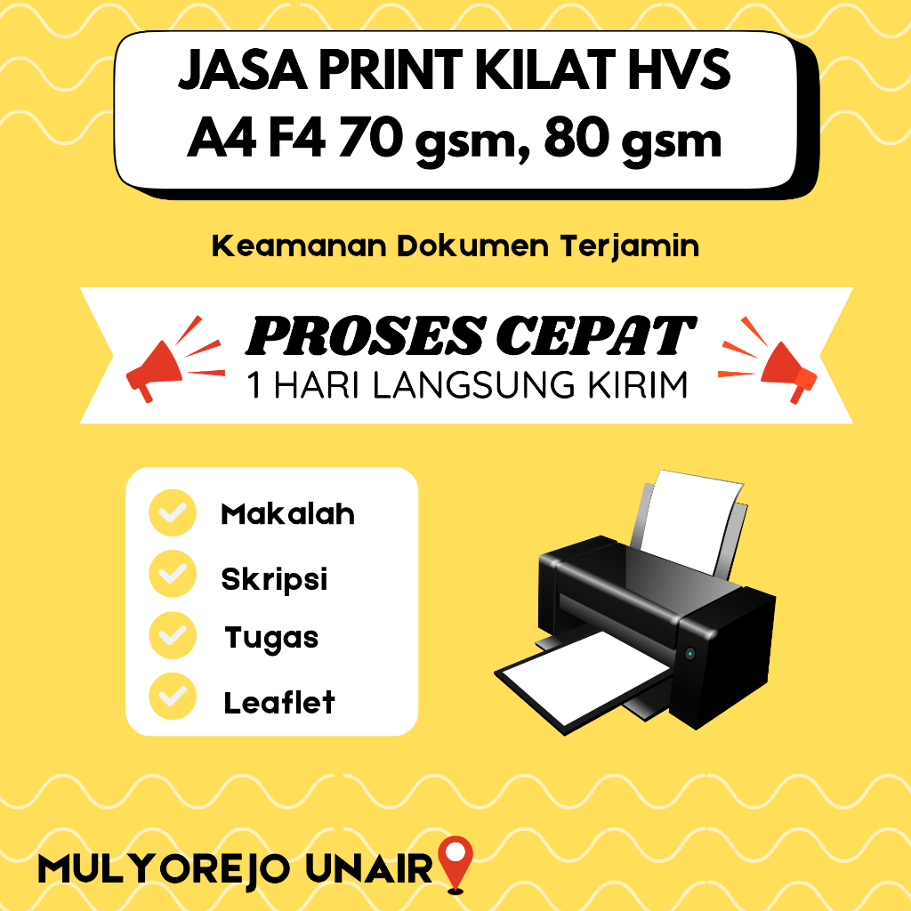 

LANGSUNG PROSES PRINT HVS A4 F4 70 gsm 80 gsm AREA MULYOREJO UNAIR
