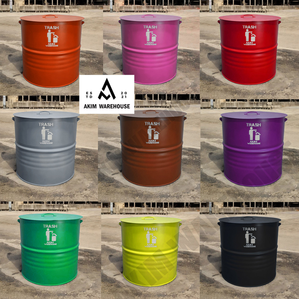 RB Tempat Sampah Besar Drum Besi 150 Liter Roda Engsel Kaki