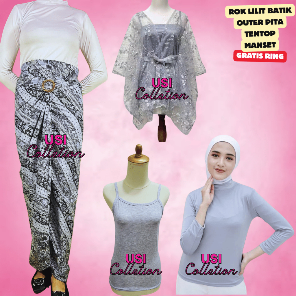 Rok Lilit Batik / lilit jumputan modern kain batik floral terbaru motif Laras silver free ring