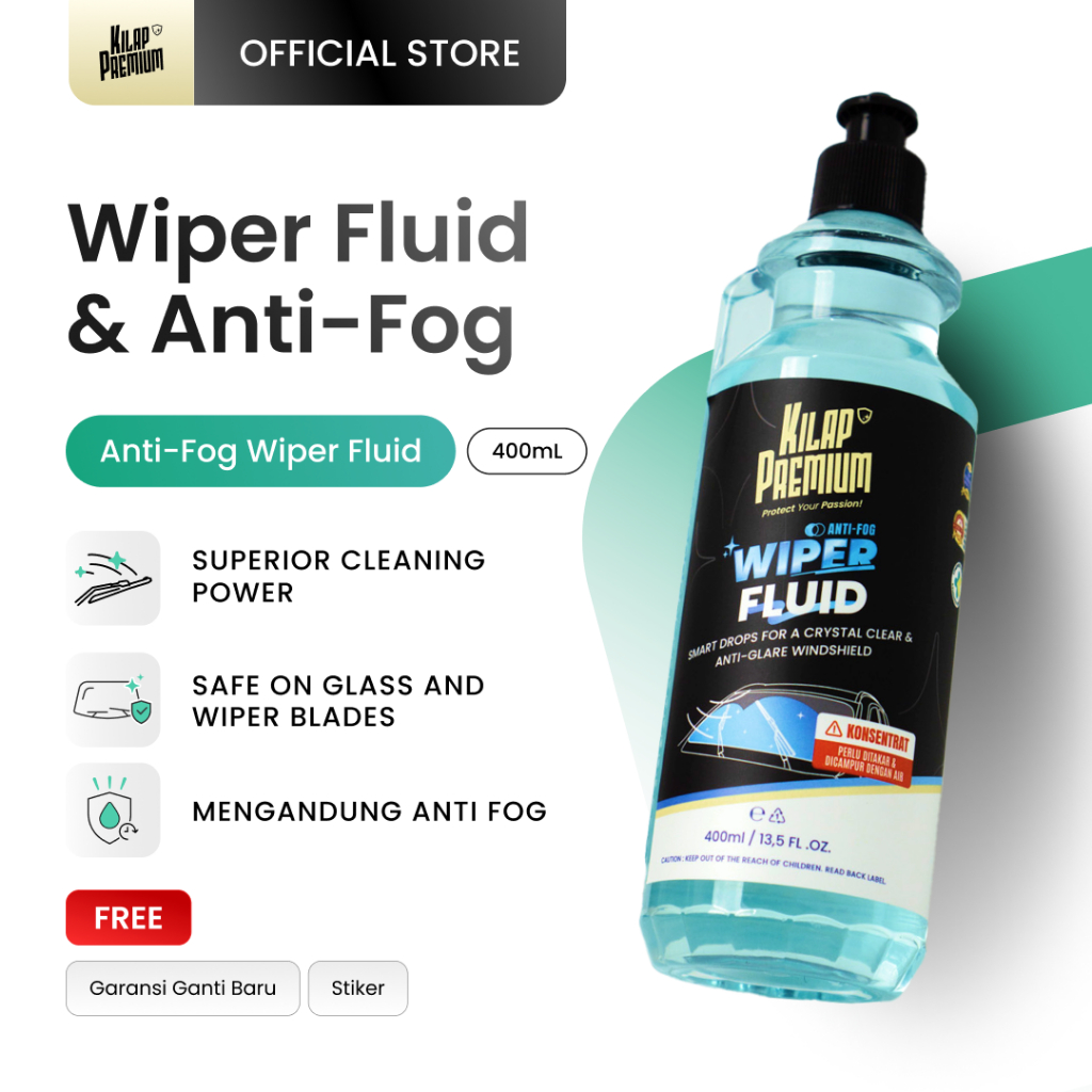 Kilap Premium - Wiper Fluid Concentrate Anti Fog Cairan Wiper Kaca Mobil Anti Baret