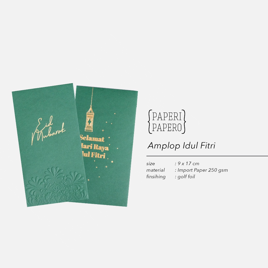

Amplop Idul Fitri Eid Mubarak Hijau Premium (9 x 17 cm) - with Imported Paper and Gold Foil (5 pcs)