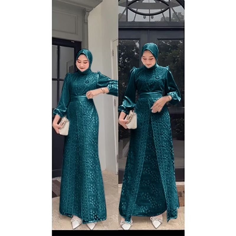 MELIA - DRESS BAJU GAMIS GAUN BRUKAT REMAJA DEWASA SATIN VELVET BUSUI JUMBO WARNA HIJAU IJO BOTOL SE