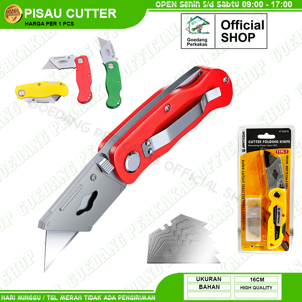 

Pisau Cutter Gypsum Lipat Amtech Free 5 Pcs Mata Pisau / Cutter Folding Knife
