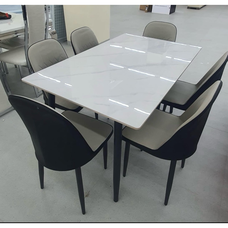 NEON Meja Makan Soni | Meja Makan 6 Kursi Rangka Besi Minimalis | Dining Table