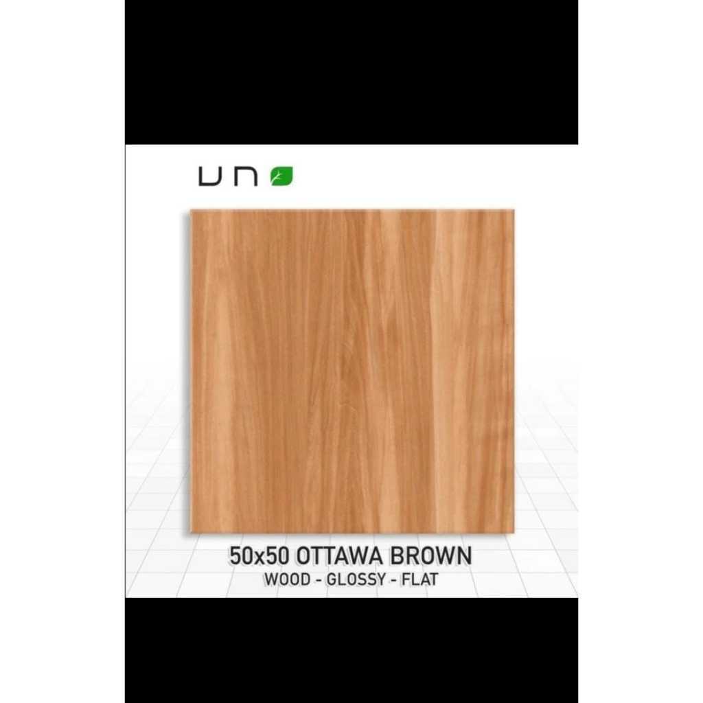 KERAMIK LANTAI MOTIF SERAT KAYU GLOSY MINIMALIS | UNO OTTAWA BROWN 50X50