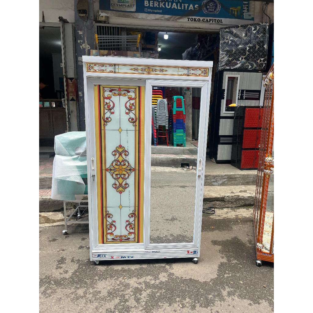 Lemari Aluminium 2 Pintu Geser / Lemari Kaca 2 Pintu Slide (KHUSUS BANDAR LAMPUNG) (homefurnishlampu