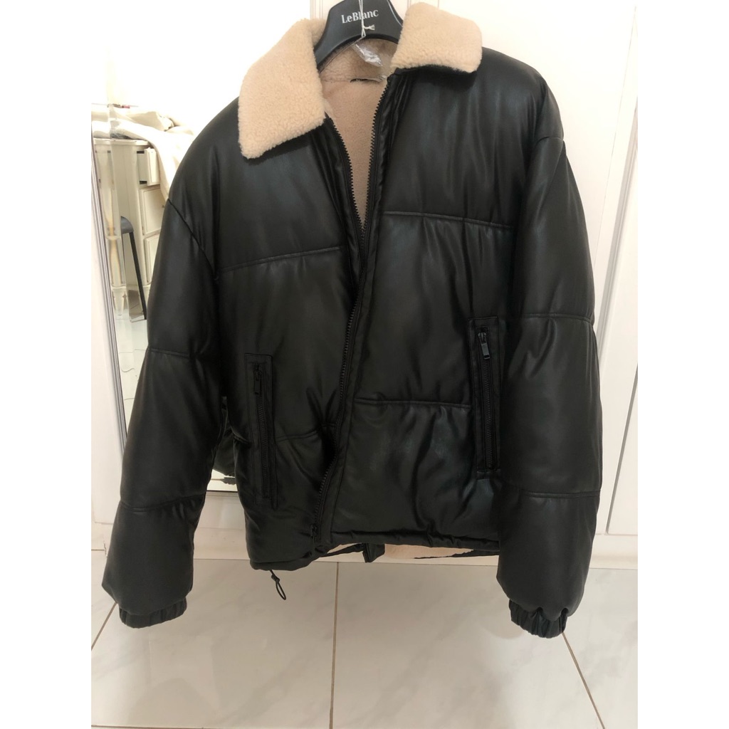 Zara Exclusive Leather Bomber Jacket Wool Lining