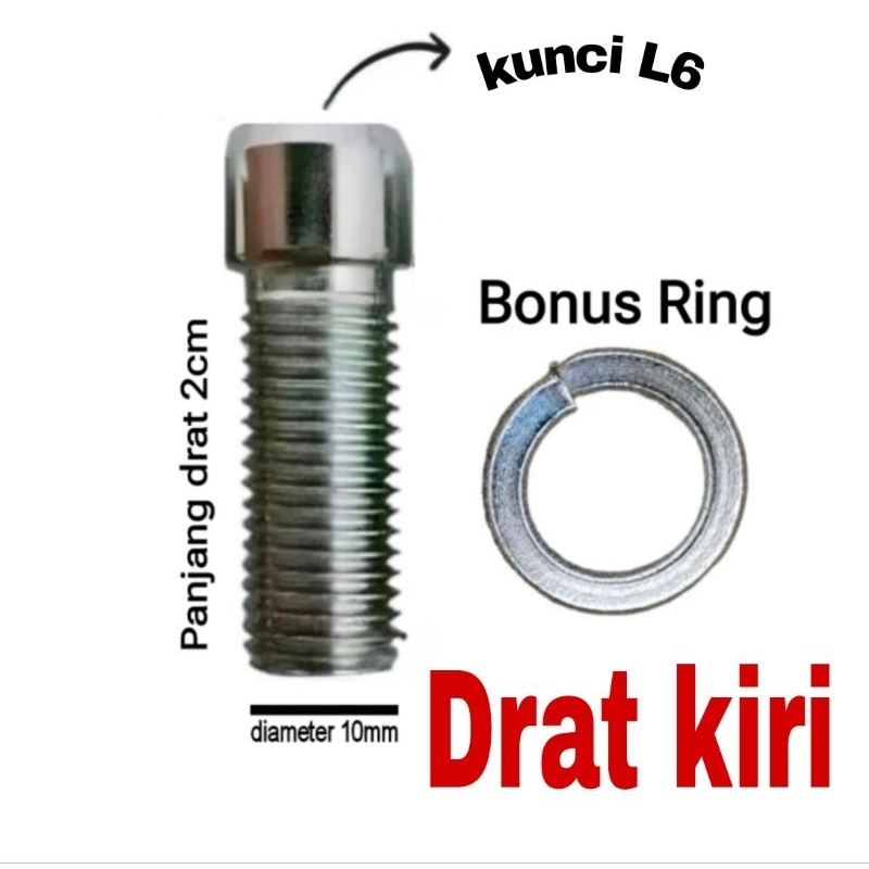 Baut L 14 drat kiri M10x20