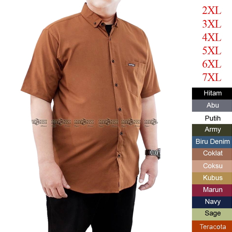 TERACOTA - KEMEJA PRIA 3XL 4XL 5XL 6XL 7XL jumbo polos lengan pendek cowok ld 130 140 terbaru 2025