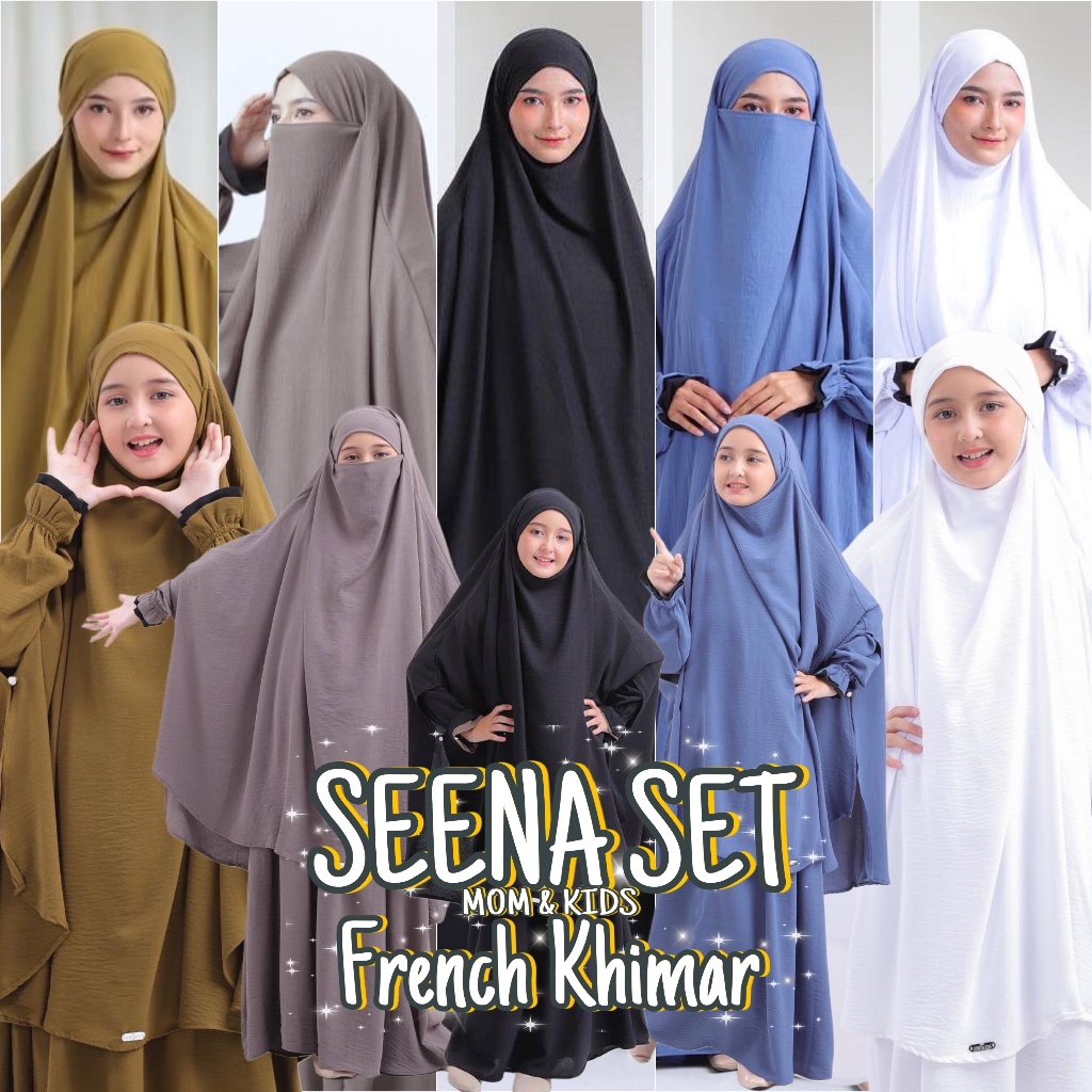 Sweedells / SEENA GAMIS ANAK FRENCH KHIMAR SET ALL COLOUR with MOM COUPLE/ Usia 3 - 13 Tahun Gamis S