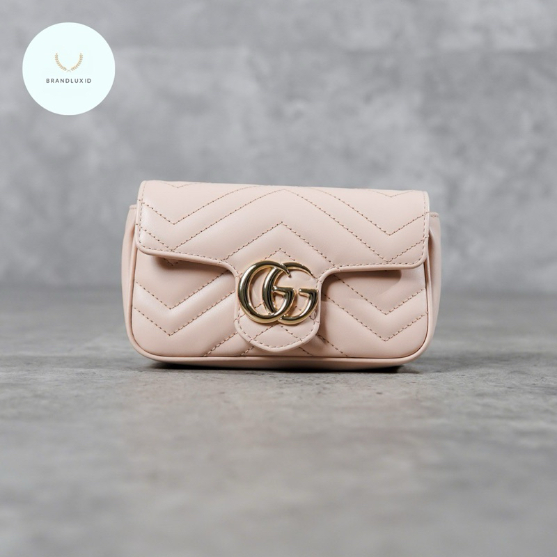 Gucci Marmont GG Shine Gold Super Mini Shoulder Bag in Pink