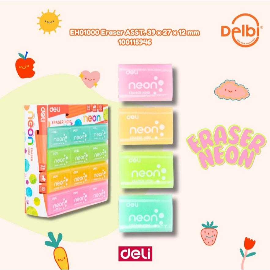 

EH01000 Eraser ASST. 39x27x12mm DELI PENGHAPUS WARNA-WARNI SETIP