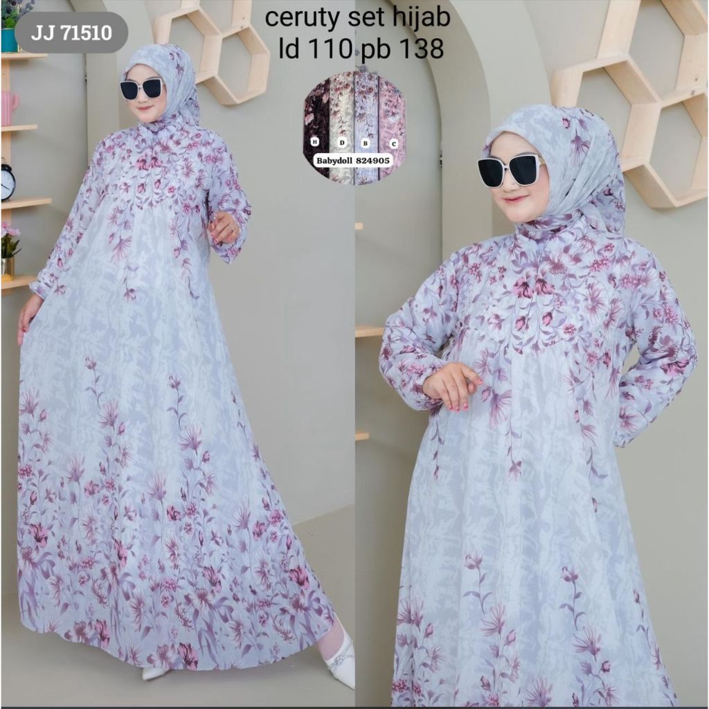 Gamis Cerruty Printing Set Hijab/ Gamis Cerruty Printing