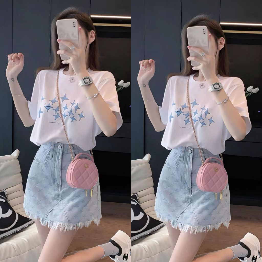 Setelan Rok Jeans Wanita Set Ootd Wanita Import Setelan Import Wanita Terbaru Baju Set Kekinian Ootd