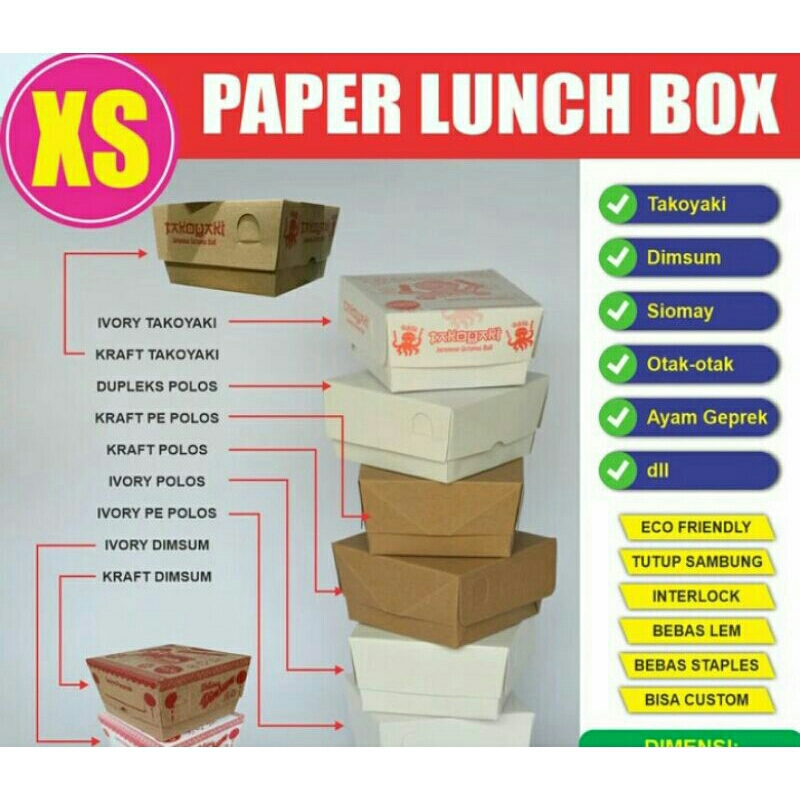 

Paper Lunch Box bisa u/ dus Dimsum, Siomay, Takoyaki, dll. dimensi ruang 8,5x8,5x5 cm