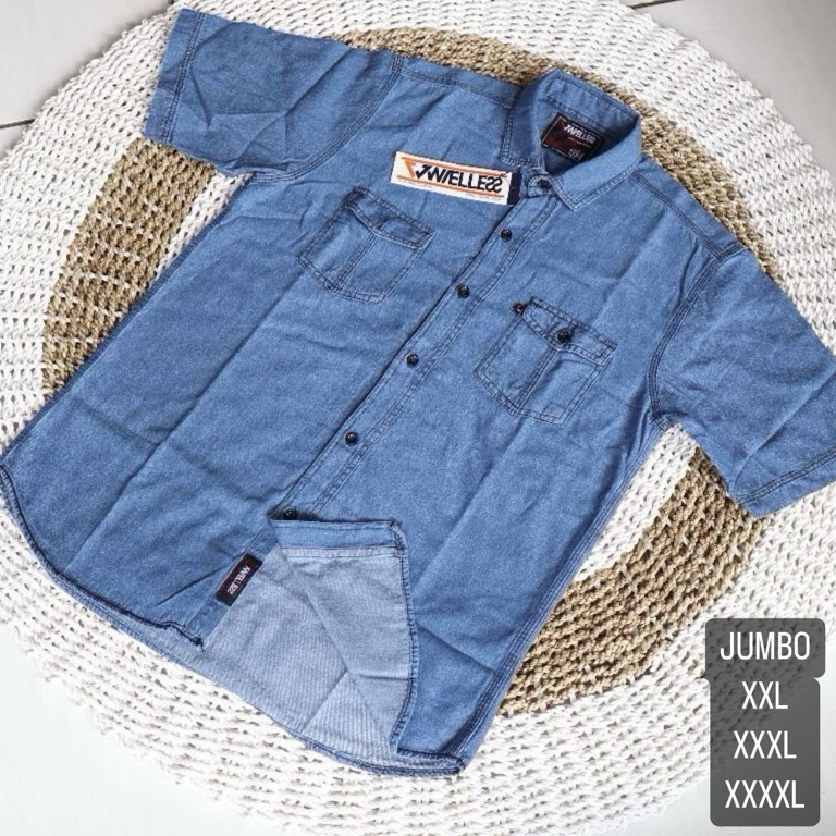 KODE Y45U KEMEJA DENIM JUMBO  KEMEJA JEANS LENGAN PENDEK PRIA TERPOPULER BIG SIZE XXL  XXXL4L