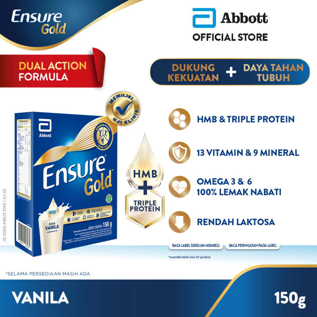 

1 BOX Ensure Gold HMB Vanila 150 g - Nutrisi Dewasa Rendah Laktosa