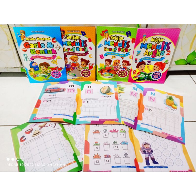 Buku belajar menulis huruf, angka dan mengenal garis Bentuk untuk TK dan PAUD ( B55 )