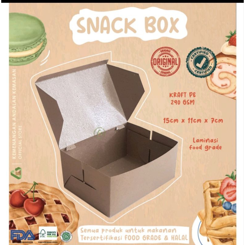 

Dus Snack Box Kraft 290gsm Kotak Kue Fried Chicken Roti Bakar Martabak Singkong Keju