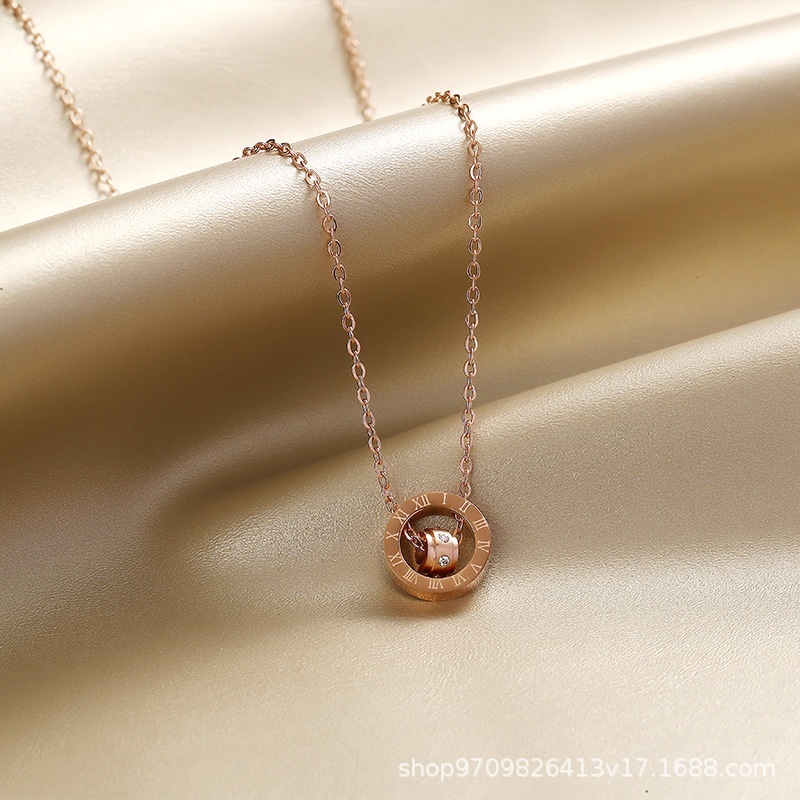 Kalung Titanium Wanita Asli Anti Luntur Model RIng Cincin Permata Lapis Emas TRENDING