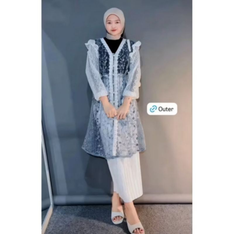 Yeril Outer Tunik Lace Brocade Outer Lengan Panjang Undak | Outer Lebaran | Outer Brukat | Outer Gar