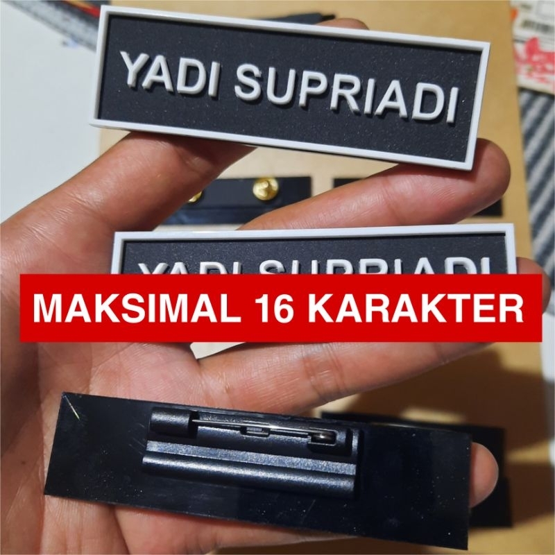 

[NARARYA ID] Name Tag Akrilik Timbul | PenitiHitam | DasarHitam-Teks/Lis:Putih | Papan Nama Dada PDH