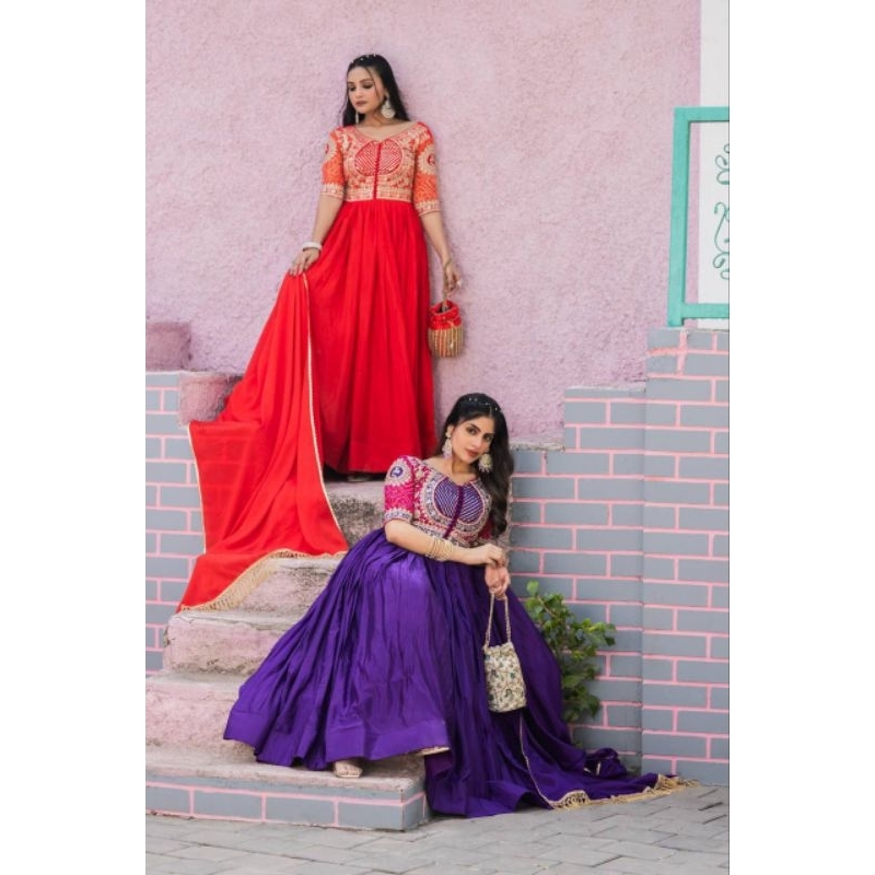 Gaun sutra chinon pakistan import wanita