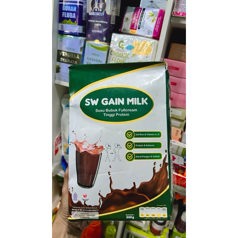 

Sw Gain Milk, Susu Bubuk Full Crean Tinggi Protein Rasa coklat 500 gr.