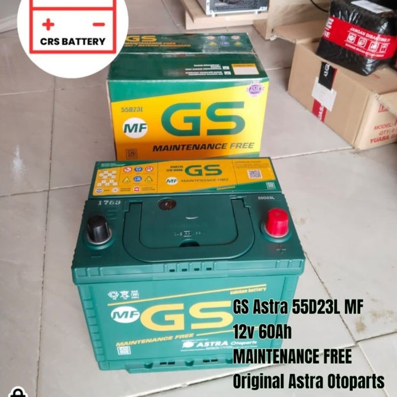 Aki Mobil GS Astra 55D23L MF 60Ah Accu Kering Original Astra Otoparts