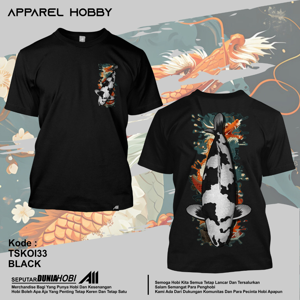 KAOS IKAN KOI SHIRO UTSURI KOI32 BLACK TSHIRT APPAREL HOBBY