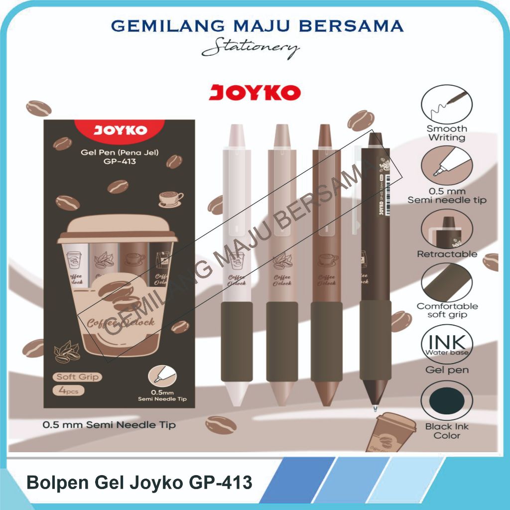 

Bolpen Gel Pen Pulpen Pena Joyko GP-413 Coffee O'clock 0.5 mm (Harga Per Set Isi 4pc)