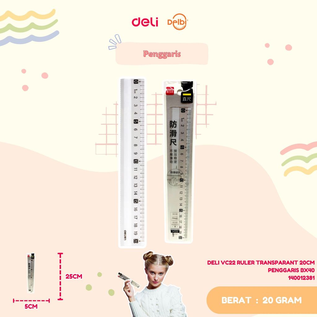 

DELI VC22 RULER TRANSPARANT 20CM PENGGARIS